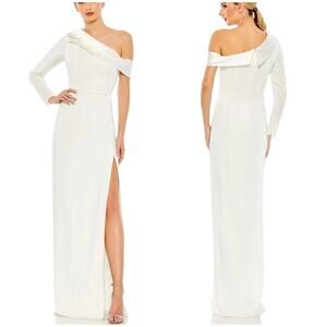 Mac Duggal NWT 26726 Drop Shoulder One Sleeve Jersey Maxi Dress Side Slit Size 4